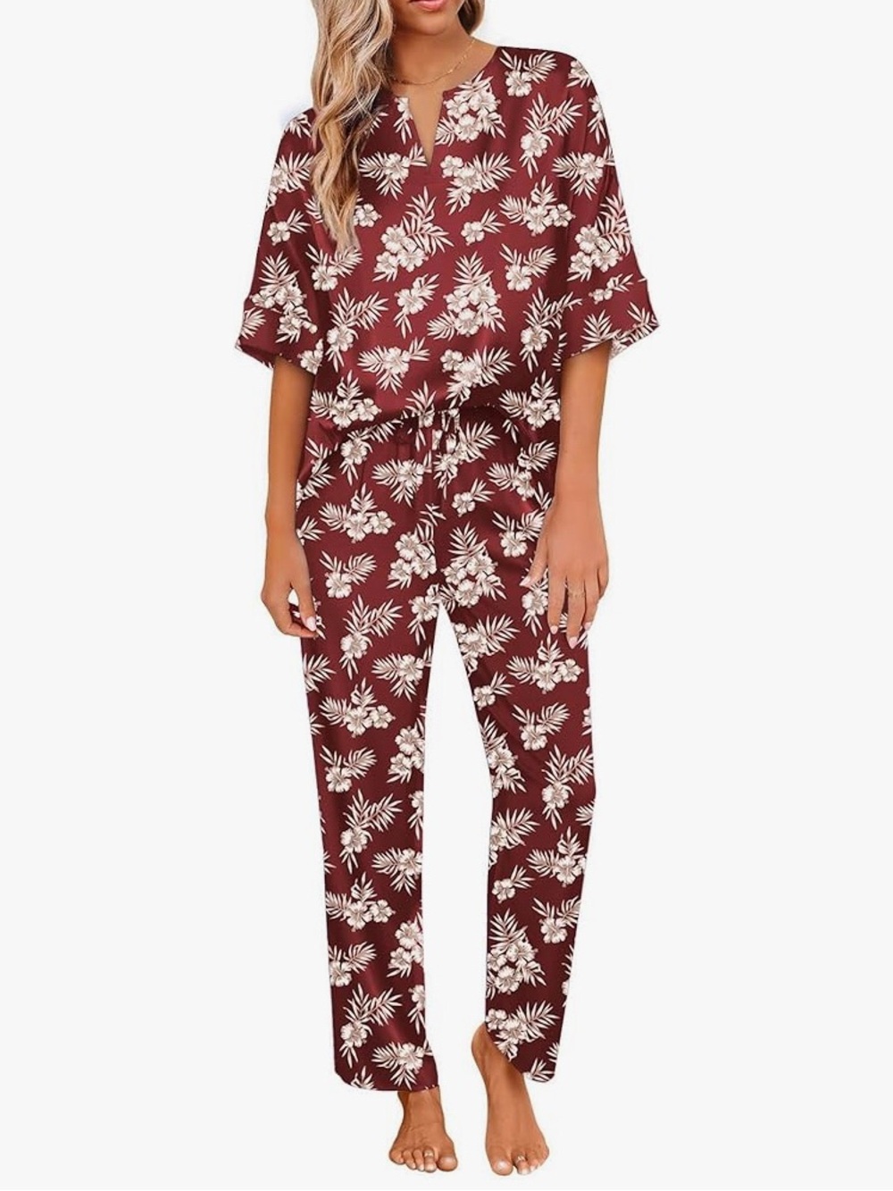 Ekouaer Satin Pajama Set Womens Silk Short Sleeve V Neck Shirt Pjs Set new